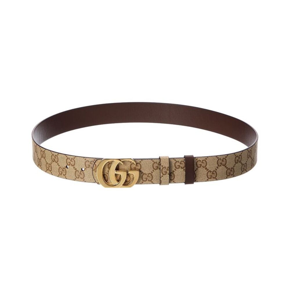 Gucci Reversible Gg Coated Canvas & Leather Belt, Brown